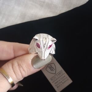 Black Label Sterling Silver Mens Wolf Ring